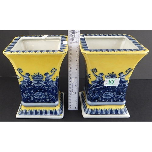 63 - A pair of reproduction Oriental vases 20cm tall