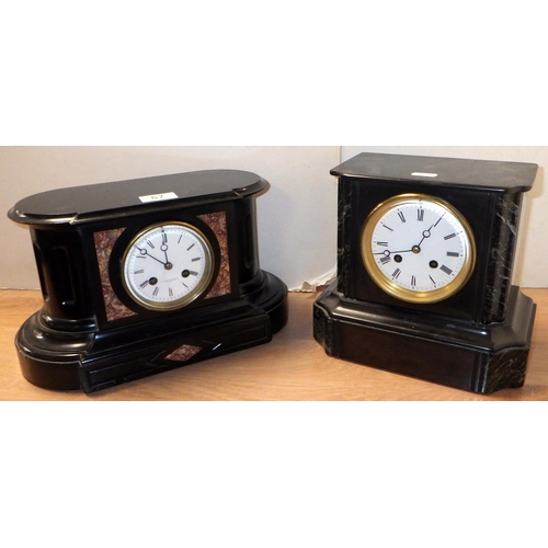 67 - Two 19thC slate and marble mantle clocks 19 & 20cm tall