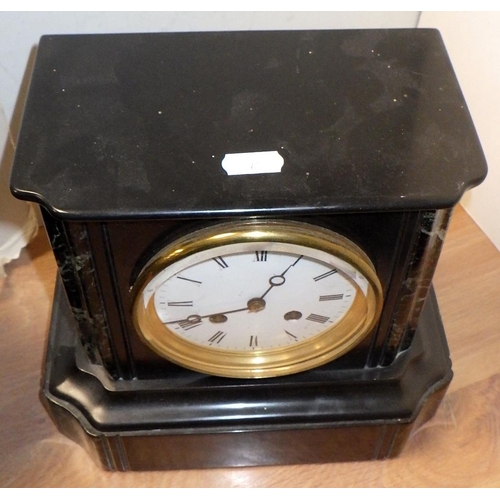 67 - Two 19thC slate and marble mantle clocks 19 & 20cm tall