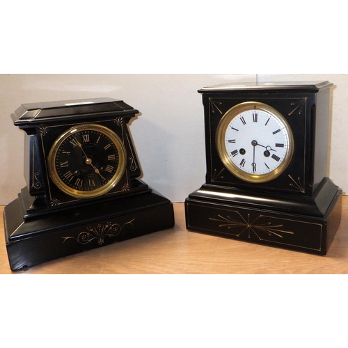 68 - Two 19thC slate mantle clocks 22 & 23cm tall