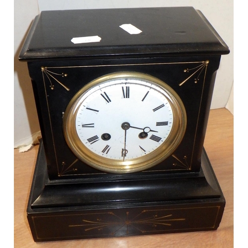 68 - Two 19thC slate mantle clocks 22 & 23cm tall