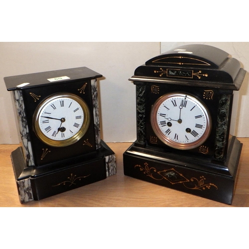 69 - Two 19thC slate and marble mantle clocks 23 & 27cm tall