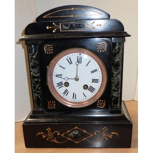 69 - Two 19thC slate and marble mantle clocks 23 & 27cm tall