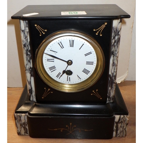 69 - Two 19thC slate and marble mantle clocks 23 & 27cm tall