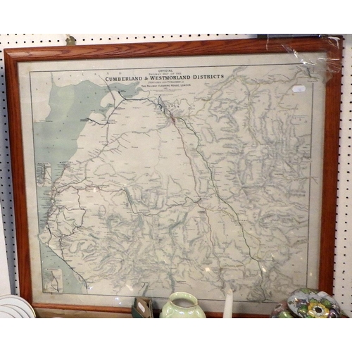 73 - Four large framed Official Railway Maps together with Yorkshire District unframed map (5)