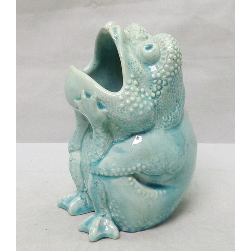 202 - A Burmantofts Faience grotesque toad form spoon warmer having open mouth, bearing impressed mark "BF...