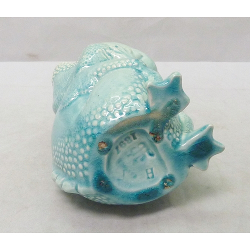 202 - A Burmantofts Faience grotesque toad form spoon warmer having open mouth, bearing impressed mark 