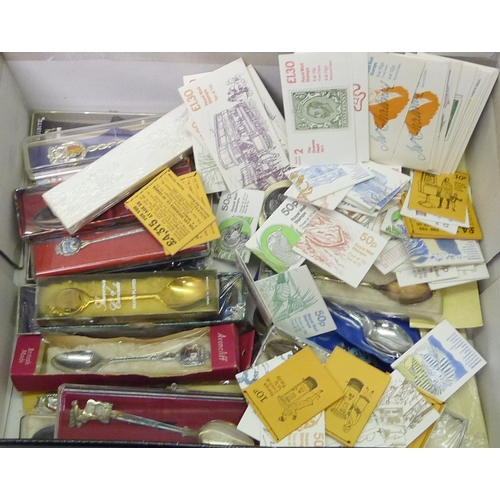 209 - A qty of collectors spoons, all base metal; various books of postage stamps.