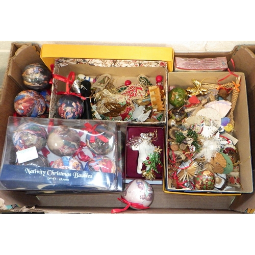 13 - Two boxes of misc Christmas decorations together with a qty of artists paints etc (3)