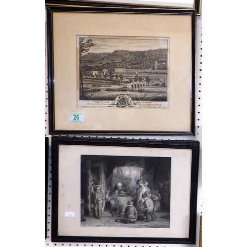 26 - An Etching of Mr Popes house at Twickenham together with a Chatsworth etching etc (5)