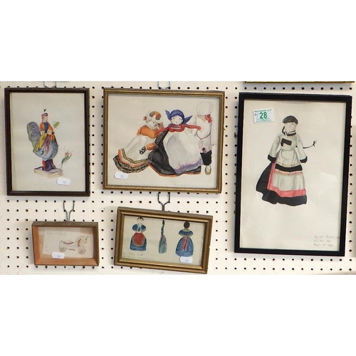 28 - A group of watercolours depicting dolls etc (10)