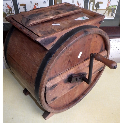 37 - A wooden butter churn together with a billiard match print (2)