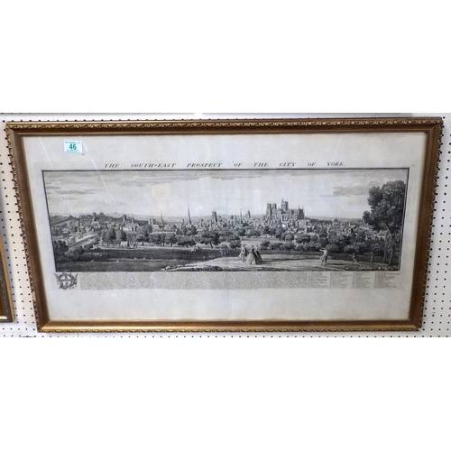 46 - The South-East View Of The City Of York, Samuel and Nathaniel Buck engraving 90 x 50cm inc frame