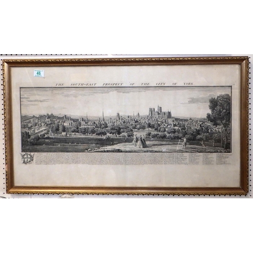 46 - The South-East View Of The City Of York, Samuel and Nathaniel Buck engraving 90 x 50cm inc frame