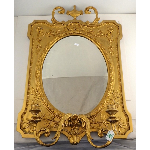 49 - A 19thC over painted Giltwood Girandole bevelled mirror 54 x 80cm AF