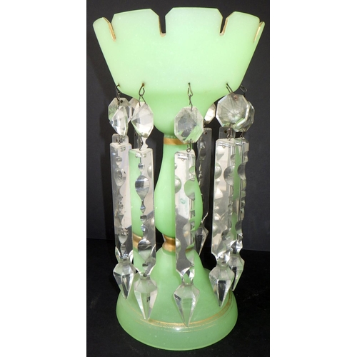 9 - A pair of green glass lustres