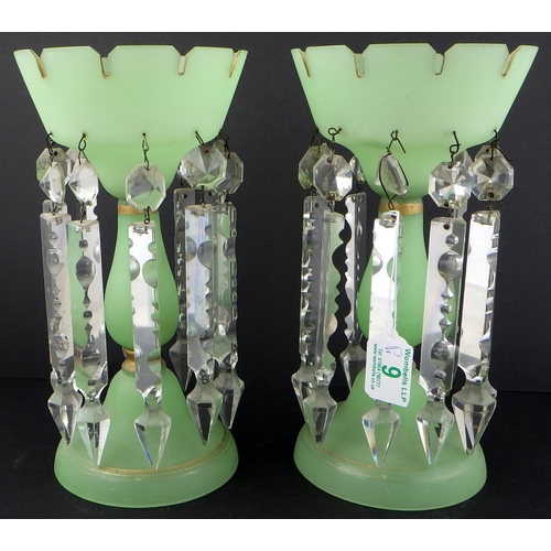 9 - A pair of green glass lustres