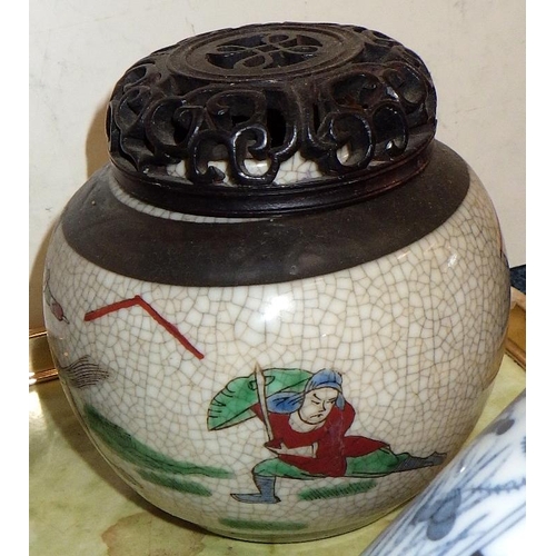 101 - A group of Oriental ceramics to inc a planter, tea ware and a lidded pot puri jar