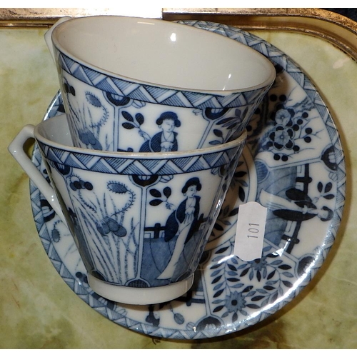 101 - A group of Oriental ceramics to inc a planter, tea ware and a lidded pot puri jar