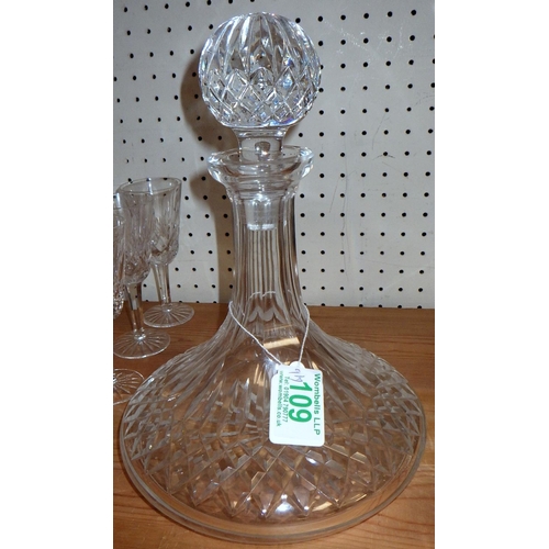 109 - A group of Waterford Crystal to inc Whisky and ships decanters, Six white, seven red and 5 sherry Li... 