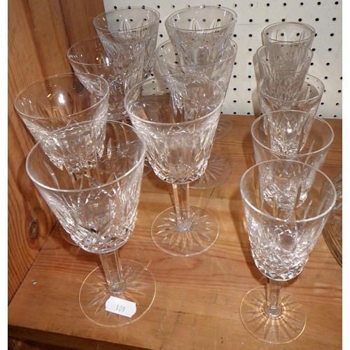 109 - A group of Waterford Crystal to inc Whisky and ships decanters, Six white, seven red and 5 sherry Li... 