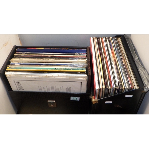 115 - Two cases of misc Lps to inc Billy Joel, ELO etc together with three Hutchison prints