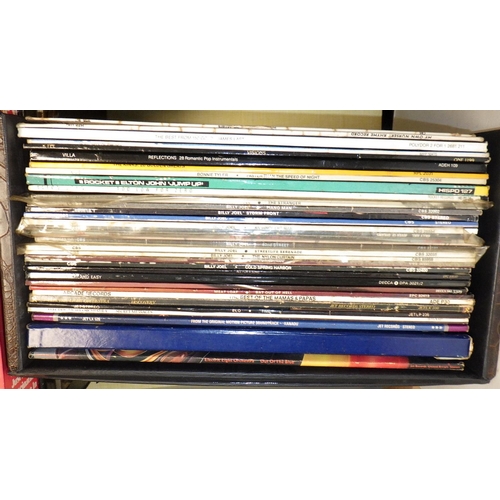115 - Two cases of misc Lps to inc Billy Joel, ELO etc together with three Hutchison prints