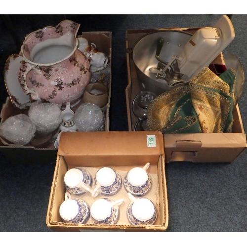 119 - Three boxes of misc collectables to inc ceramics, kitchen ware etc AF (3)