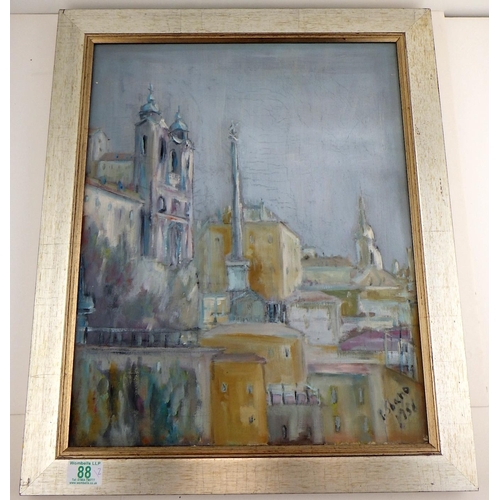 88 - A signed P Sbano 1956 oil on canvas together with a signed etching of a windmill (2)