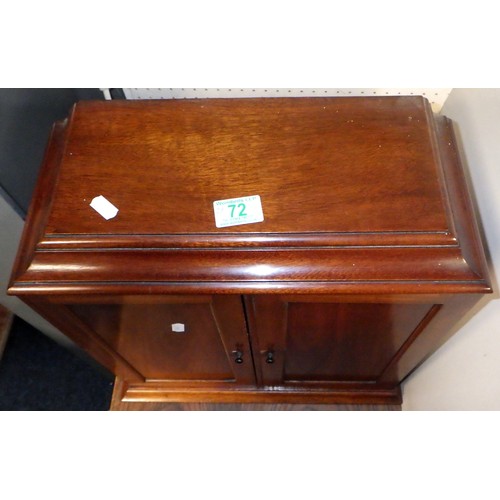 72 - A Edwardian mahogany cupboard together with an inlaid circular tray (2)