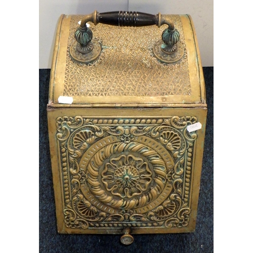 139 - A 19thC brass coal bucket together with a brass fender (2)