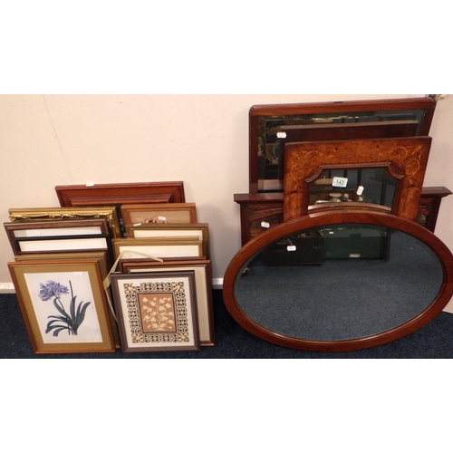 143 - An inlaid chiffionere mirrored door together with three dressing table mirrors together with a qty o... 