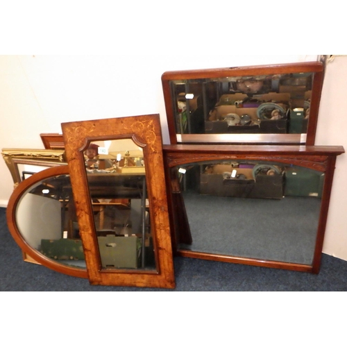 143 - An inlaid chiffionere mirrored door together with three dressing table mirrors together with a qty o... 