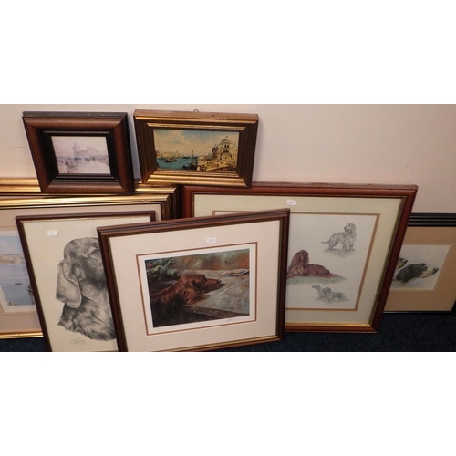 144 - A large group of misc prints to inc golden retrievers, Malta etc