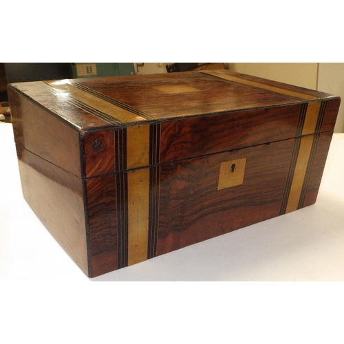 145 - A 19thC writing box together with a mahogany inlaid tray (2)