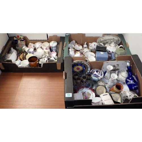 154 - Three boxes of misc ceramics & glassware to inc Royal Albert Country Rose, Wedgwood etc (3)