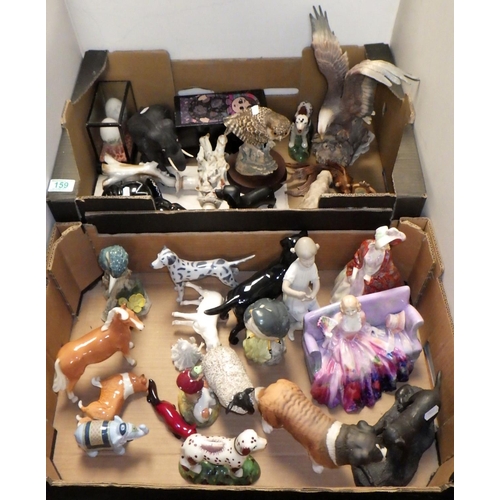 159 - Two boxes of misc ceramics and collectables to inc Royal Doulton Flambe fox, Beswick etc af (2)