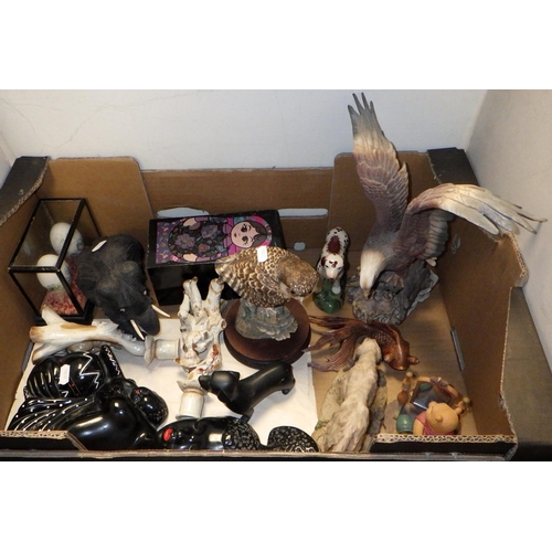 159 - Two boxes of misc ceramics and collectables to inc Royal Doulton Flambe fox, Beswick etc af (2)