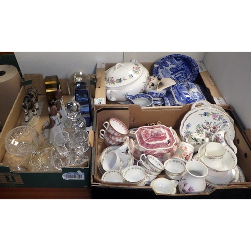 160 - Three boxes of misc glass and ceramics to inc Masons, Spode etc AF
