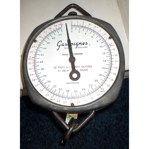 197 - A cast iron wheel together with a set of balance scales (2)