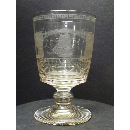 260 - A commemorative bucket rummer drinking glass having wheel engraved decoration depicting the 1796 Wea... 