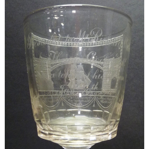 260 - A commemorative bucket rummer drinking glass having wheel engraved decoration depicting the 1796 Wea... 