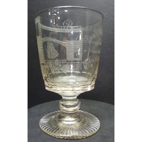260 - A commemorative bucket rummer drinking glass having wheel engraved decoration depicting the 1796 Wea... 