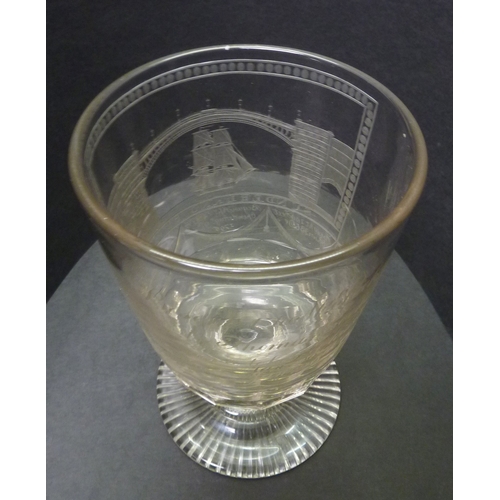 260 - A commemorative bucket rummer drinking glass having wheel engraved decoration depicting the 1796 Wea... 