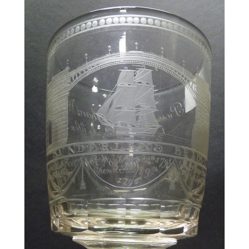 260 - A commemorative bucket rummer drinking glass having wheel engraved decoration depicting the 1796 Wea... 