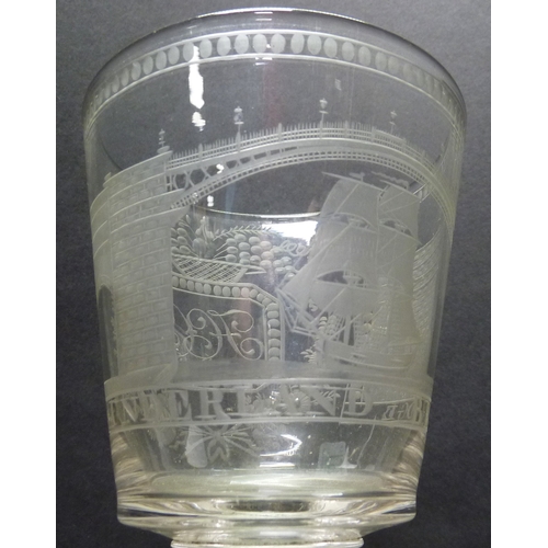 260 - A commemorative bucket rummer drinking glass having wheel engraved decoration depicting the 1796 Wea... 