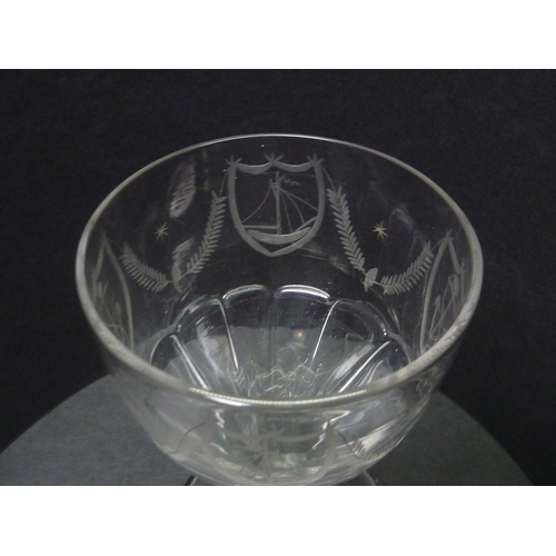 263 - A petal moulded rummer drinking glass having wheel engraved anchor and swag motif decorative frieze.... 