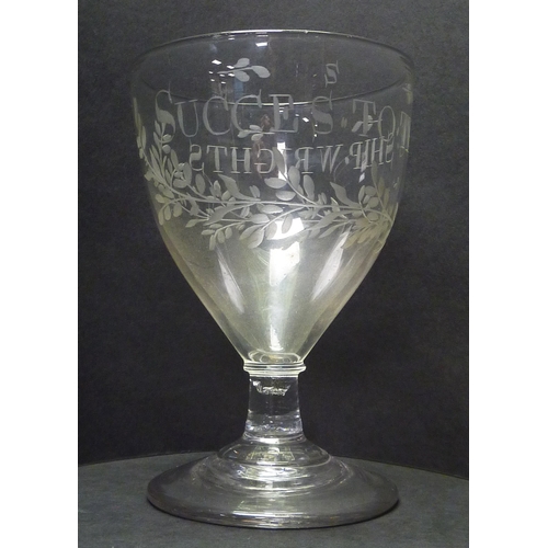 264 - A rummer drinking glass wheel engraved with a garland and the motto 