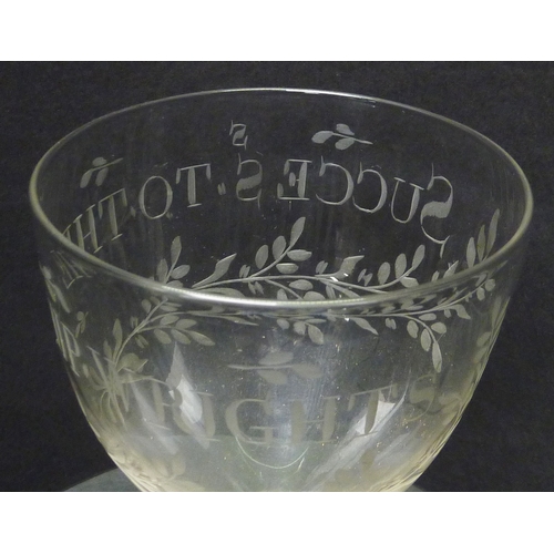 264 - A rummer drinking glass wheel engraved with a garland and the motto 