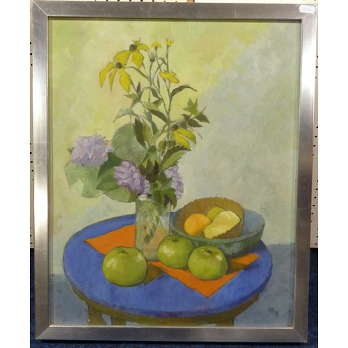 272 - Still life with flowers and apples: painting on board, Cyril Cooke, signed and dated (19)75.  41 x 5... 